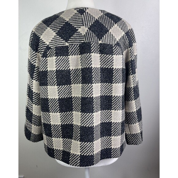 Talbots Wool Blend Blazer Italian Fabric 14P Gingham Plaid Cropped Careerwear - Picture 5 of 13